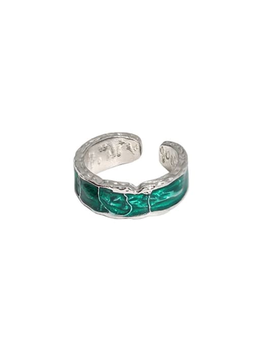 Platinum [green] 925 Sterling Silver Cubic Zirconia Geometric Minimalist Band Ring